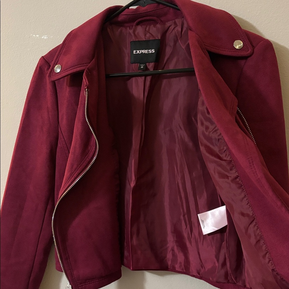 Express Burgundy Faux Suede Crop Jacket - Picture 7 of 7